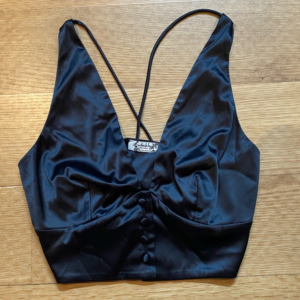 Free People Black Satin Cami Crop Top